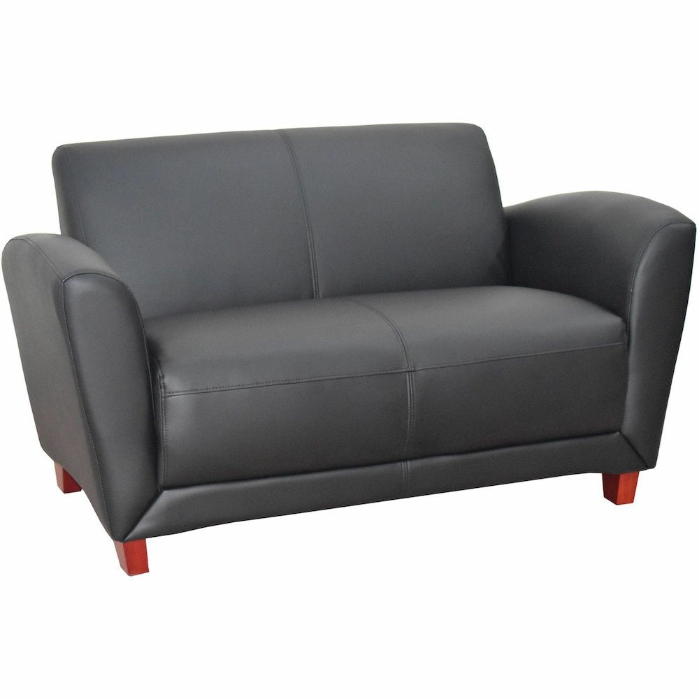 Lorell Accession Reception Loveseat - 55" x 34.5" x 31.3" Overall Dimension - Leather Black Seat - Leather Black Back - 1 Each. Picture 14