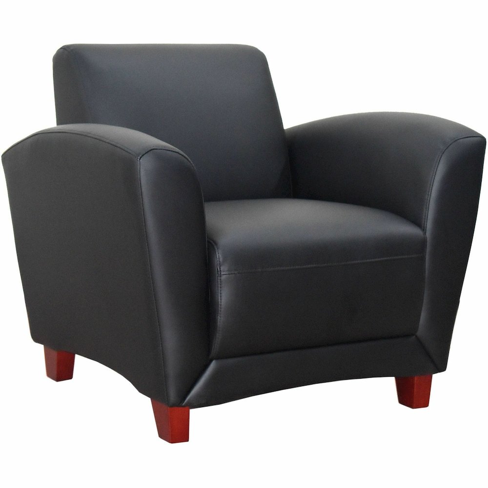 Lorell Accession Club Chair - Black Seat Color - Leather Seat Material - Black Back Color - Leather Back Material - Four-legged Base - 1 Each. Picture 13
