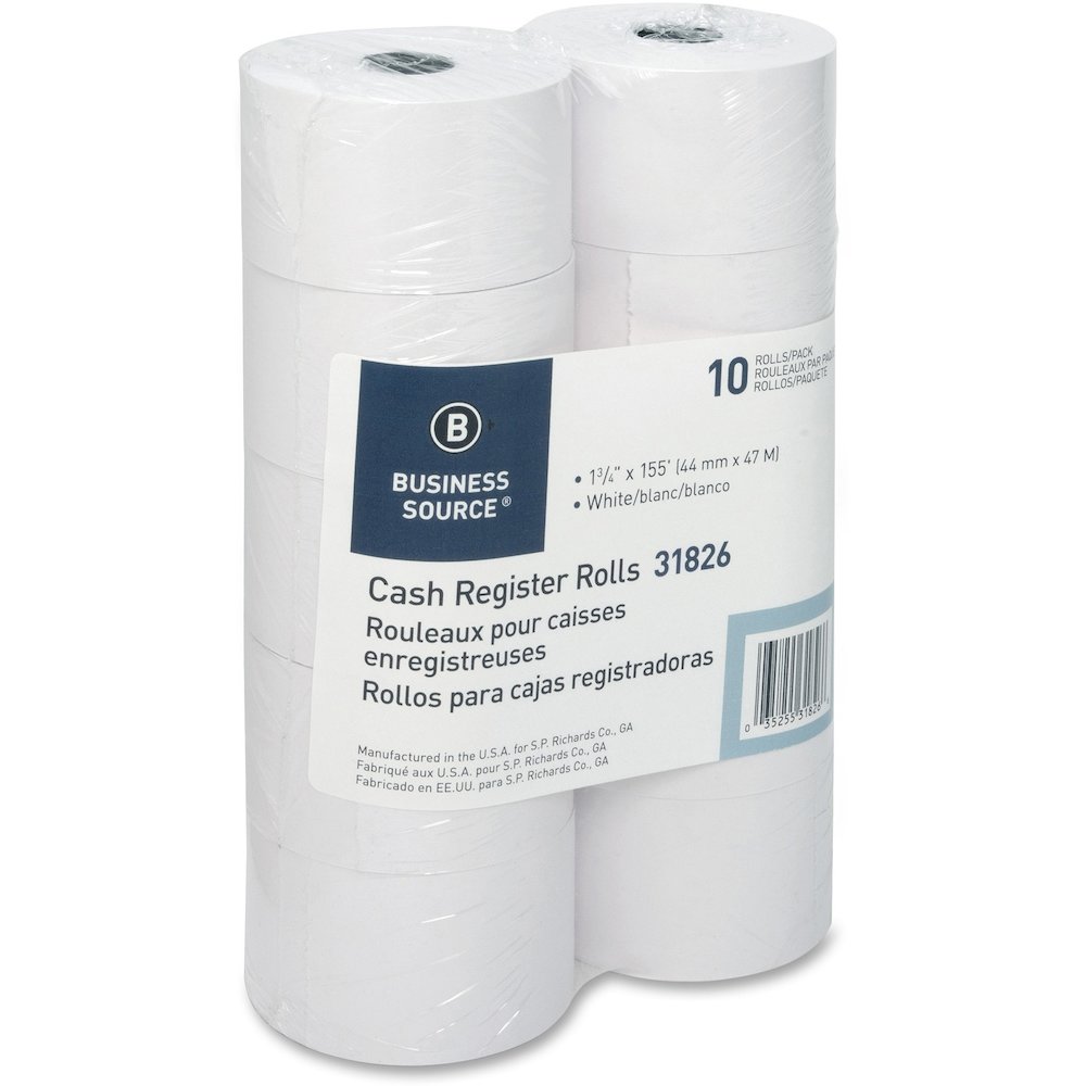 Business Source 1-Ply 155' Adding Machine Paper Rolls - 1 3/4" x 155 ft - 13.80 lb Basis Weight - Sustainable Forestry Initiative (SFI) - Lint-free - White - 1 Pack. Picture 8