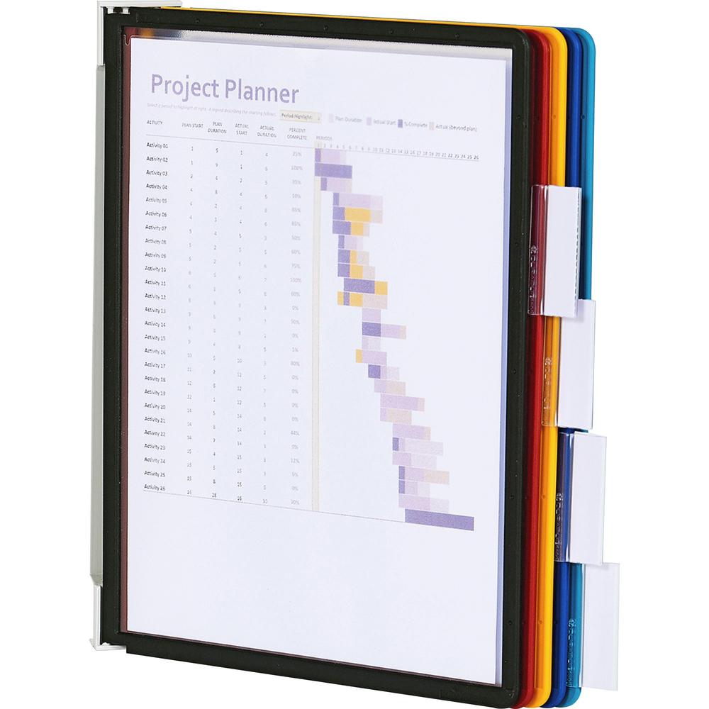 DURABLE&reg; SHERPA&reg; Angled Partition Wall Reference Display System - Partition Wall Bracket - 5 Double Sided Panels - Letter Side - Anti-Reflective/Non-Glare - Assorted Colors. Picture 6