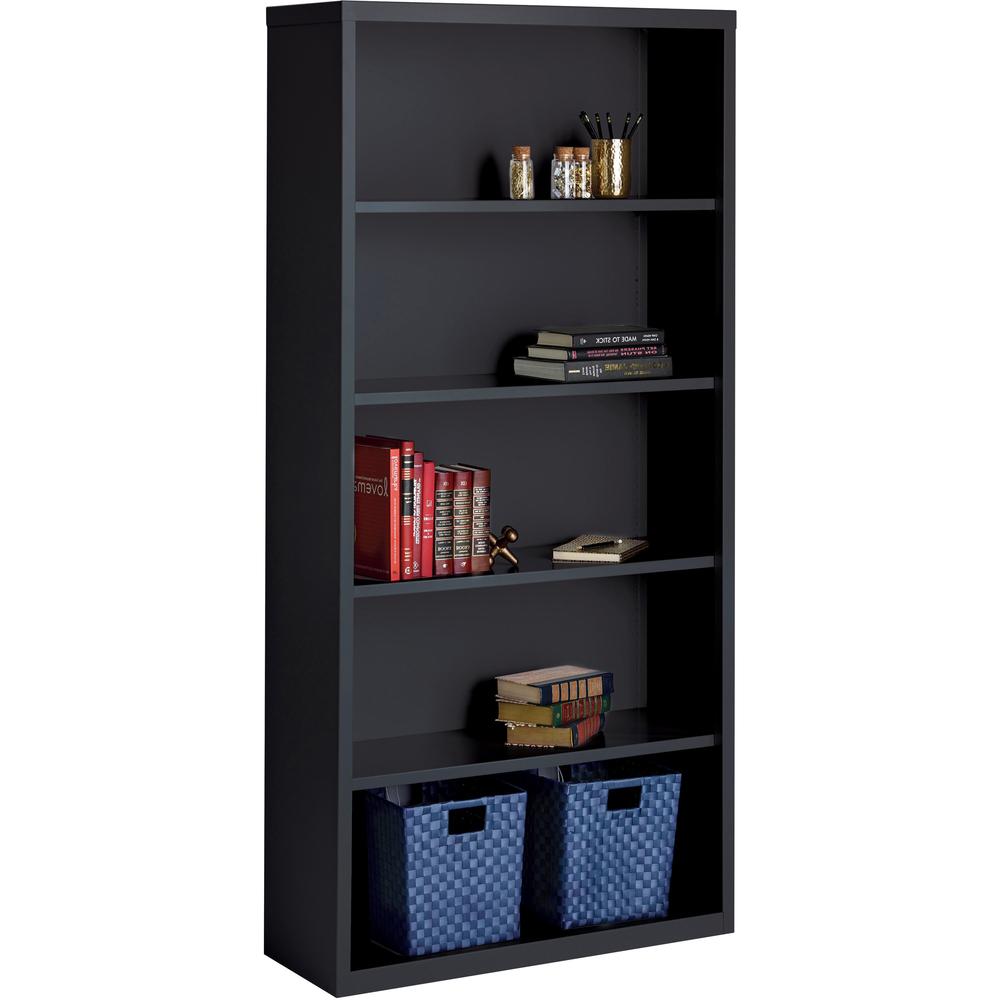 Lorell Fortress Series Bookcase - 34.5" Width x 13" Depth x 72" Height - 5 x Shelf(ves) - Black - Powder Coated - Steel - Yes. Picture 2