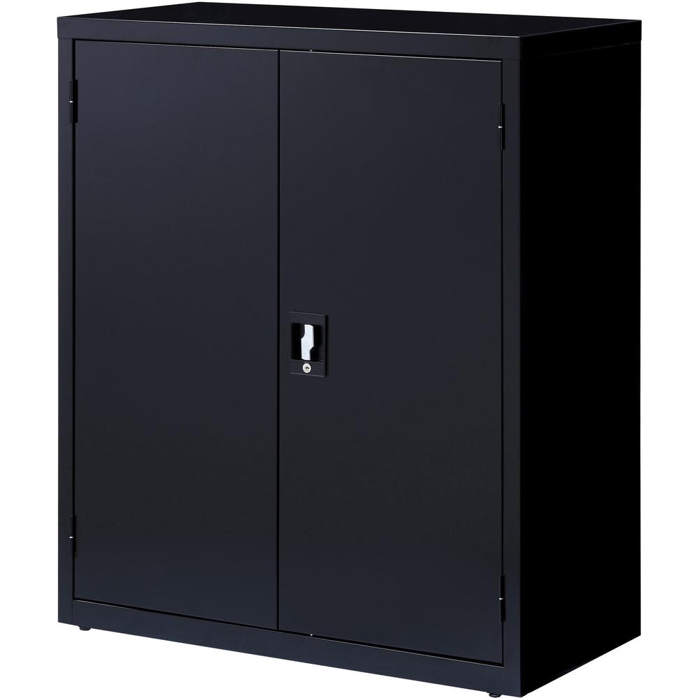 Lorell Fortress Series Storage Cabinet - 36" Width x 18" Depth x 42" Height - 3 x Shelf(ves) - Recessed Locking Handle, Hinged Door, Durable - Black - Powder Coated - Steel - Recycled. Picture 5
