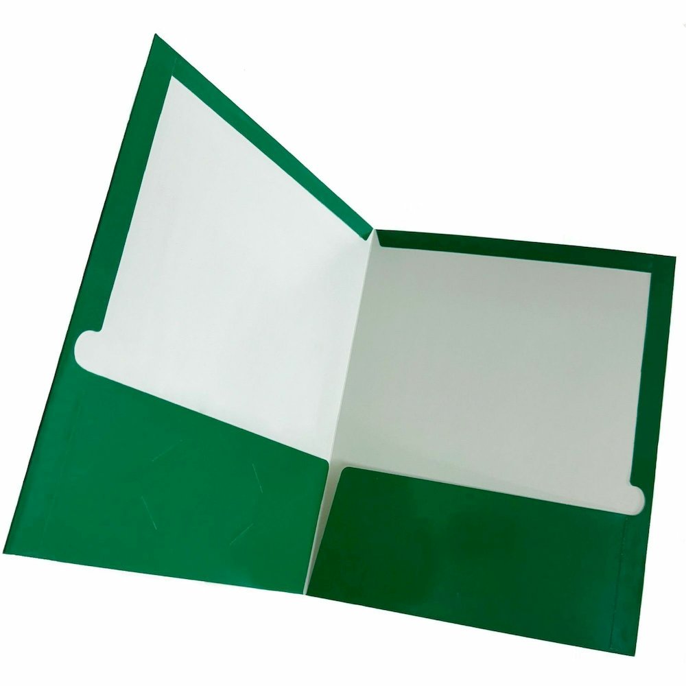 Business Source Letter No Pocket Folder - 8 1/2" x 11" - 100 Sheets Capacity - 2 Internal Pocket - Card Paper - Green - Durable, Laminated, Die-cut - 1 Box. Picture 9
