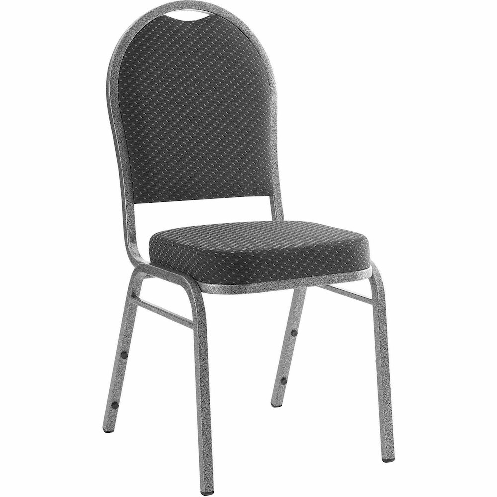 Lorell Round High-Back Upholstered Stack Chairs - Gray Seat Color - Fabric Seat Material - Gray Back Color - Fabric Back Material - Steel Frame Material - Four-legged Base - 4 / Carton. Picture 10