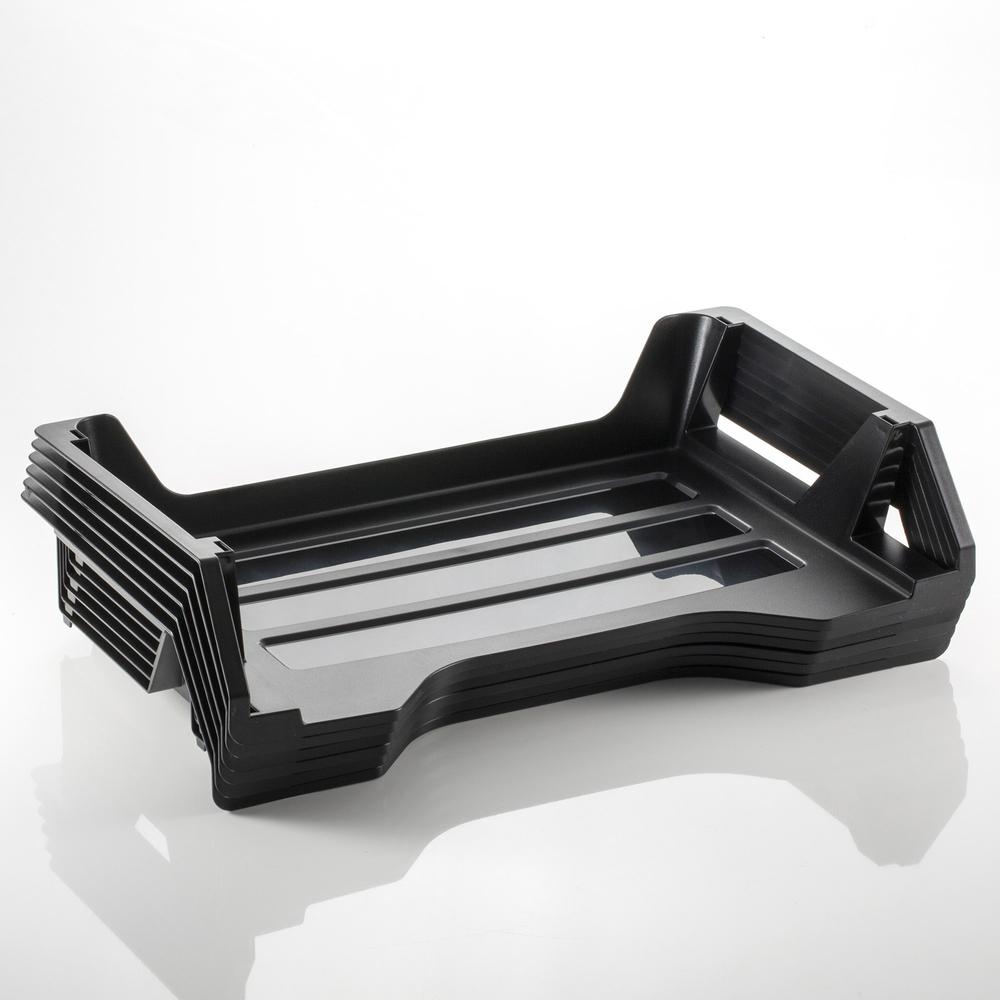 Officemate Achieva Side Loading Letter Trays - 6 Tier(s) - 15" Height x 15.1" Width x 8.9" Depth - Compact, Stackable, Handle, Portable - 30% Recycled - Black - Plastic - 6 / Pack. Picture 5