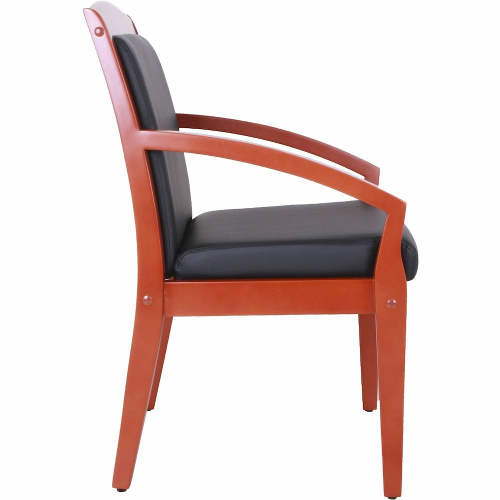 Lorell Sloping Arms Wood Frame Guest Chair - Black Seat Color - Bonded Leather Seat Material - Black Back Color - Bonded Leather Back Material - Cherry Frame Color - Wood Frame Material - Four-legged . Picture 11