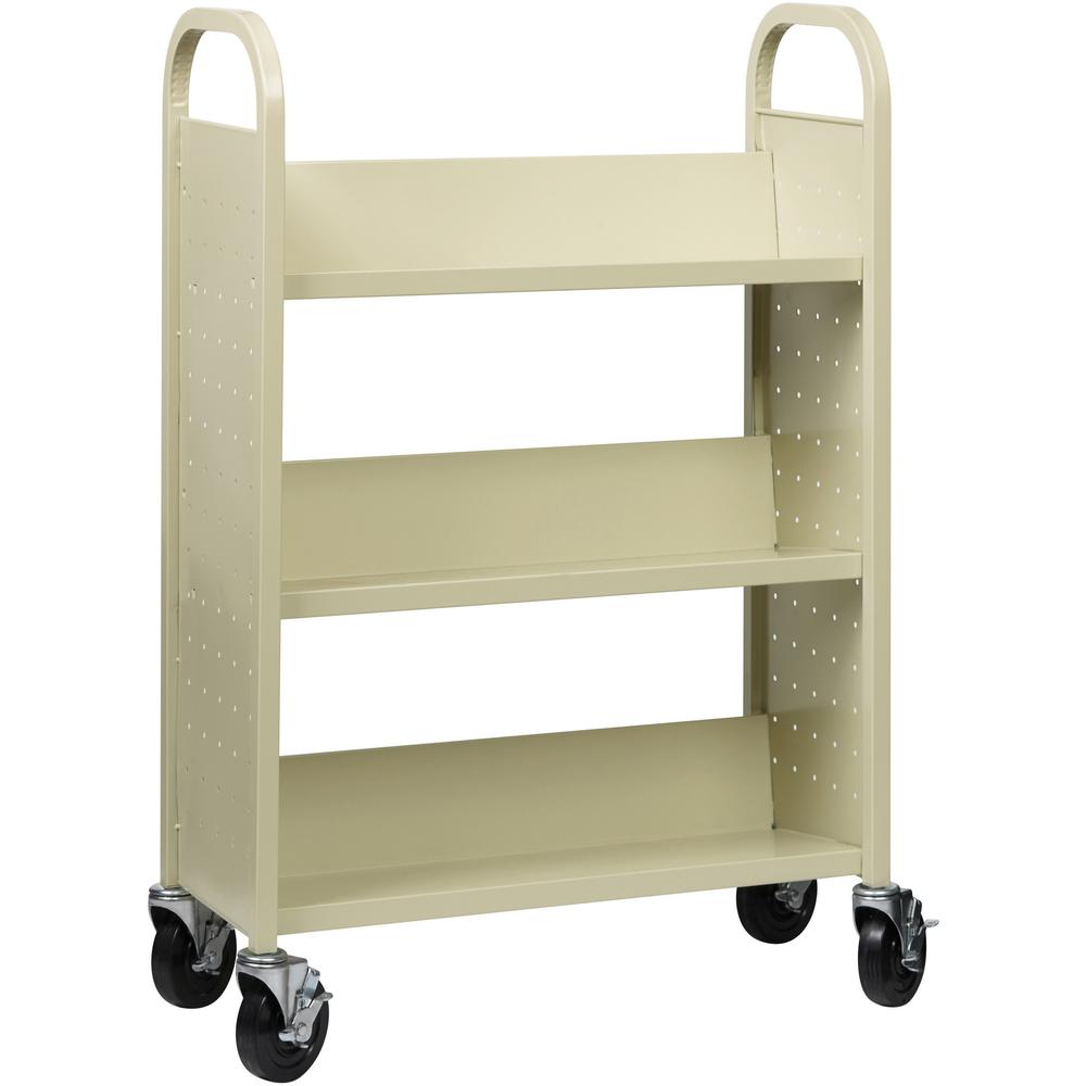 Lorell Single-sided Book Cart - 3 Shelf - 200 lb Load Capacity - 5" Caster Size - Steel - 39" Width x 14" Depth x 46" Height - Putty - 1 Each. Picture 9