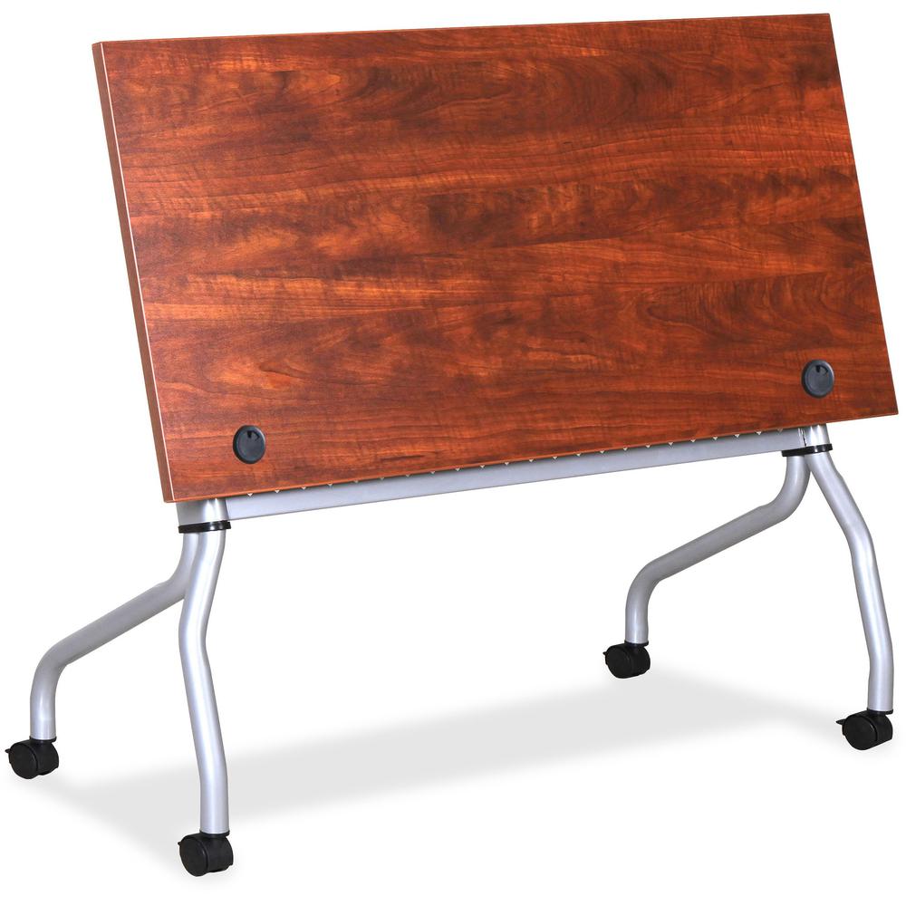 Lorell Flip Top Training Table - Rectangle Top - Four Leg Base - 4 Legs - 23.60" Table Top Width x 60" Table Top Depth - 29.50" Height x 59" Width x 23.63" Depth - Training - Cherry - Nylon - Melamine. Picture 7