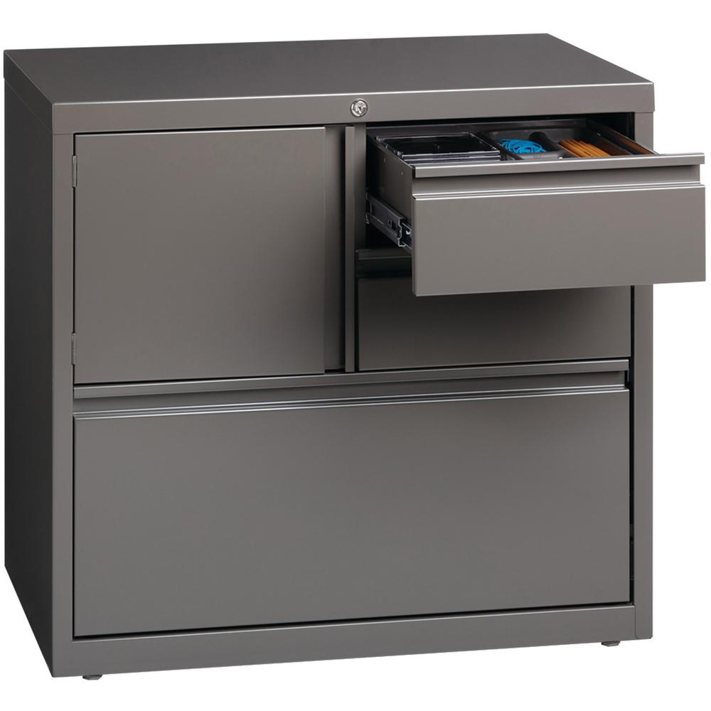 Lorell 30" Personal Storage Center Lateral File - 30" x 18.6" x 28" - 3 x Drawer(s) for File, Box - A4, Letter, Legal - Hanging Rail, Glide Suspension, Grommet, Cable Management, Interlocking, Reinfor. Picture 5