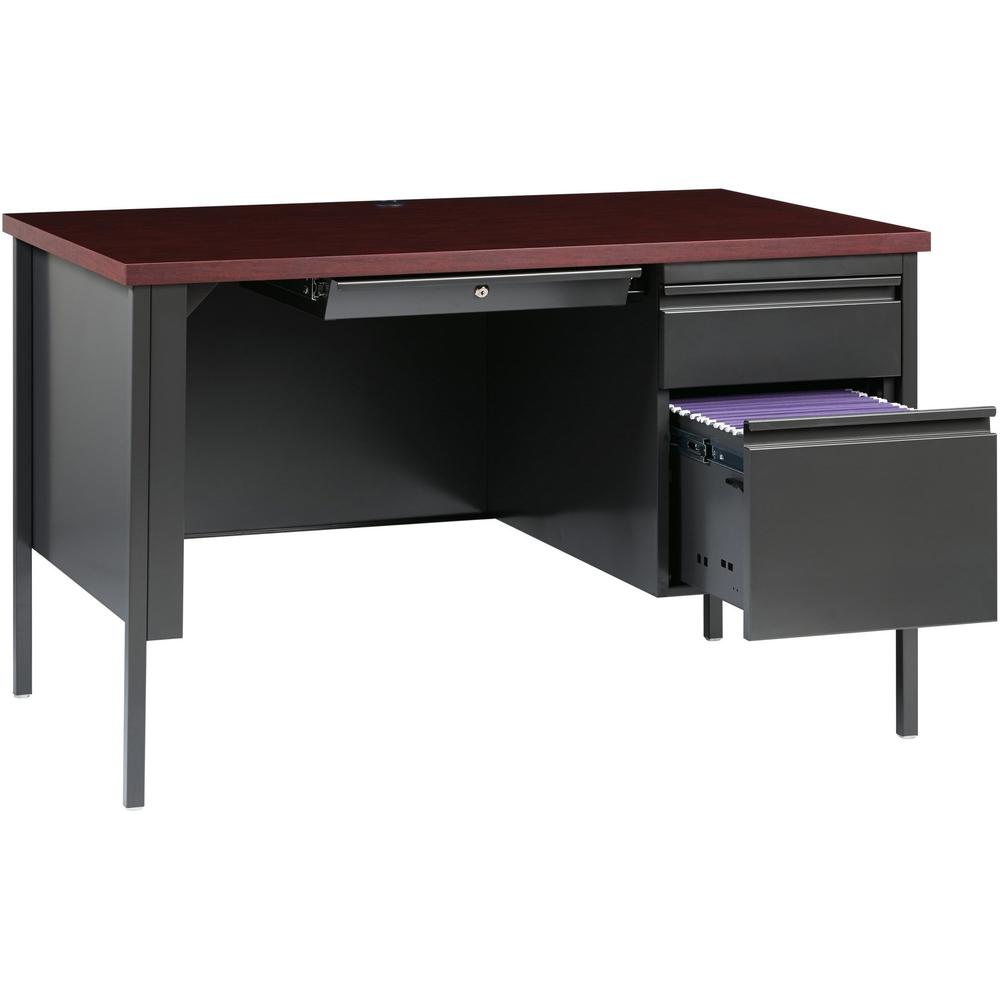 Lorell Fortress Series 48" Right Single-Pedestal Desk - Laminated Rectangle, Mahogany Top - 30" Table Top Length x 48" Table Top Width x 1.13" Table Top Thickness - 29.50" Height - Business Environmen. Picture 6