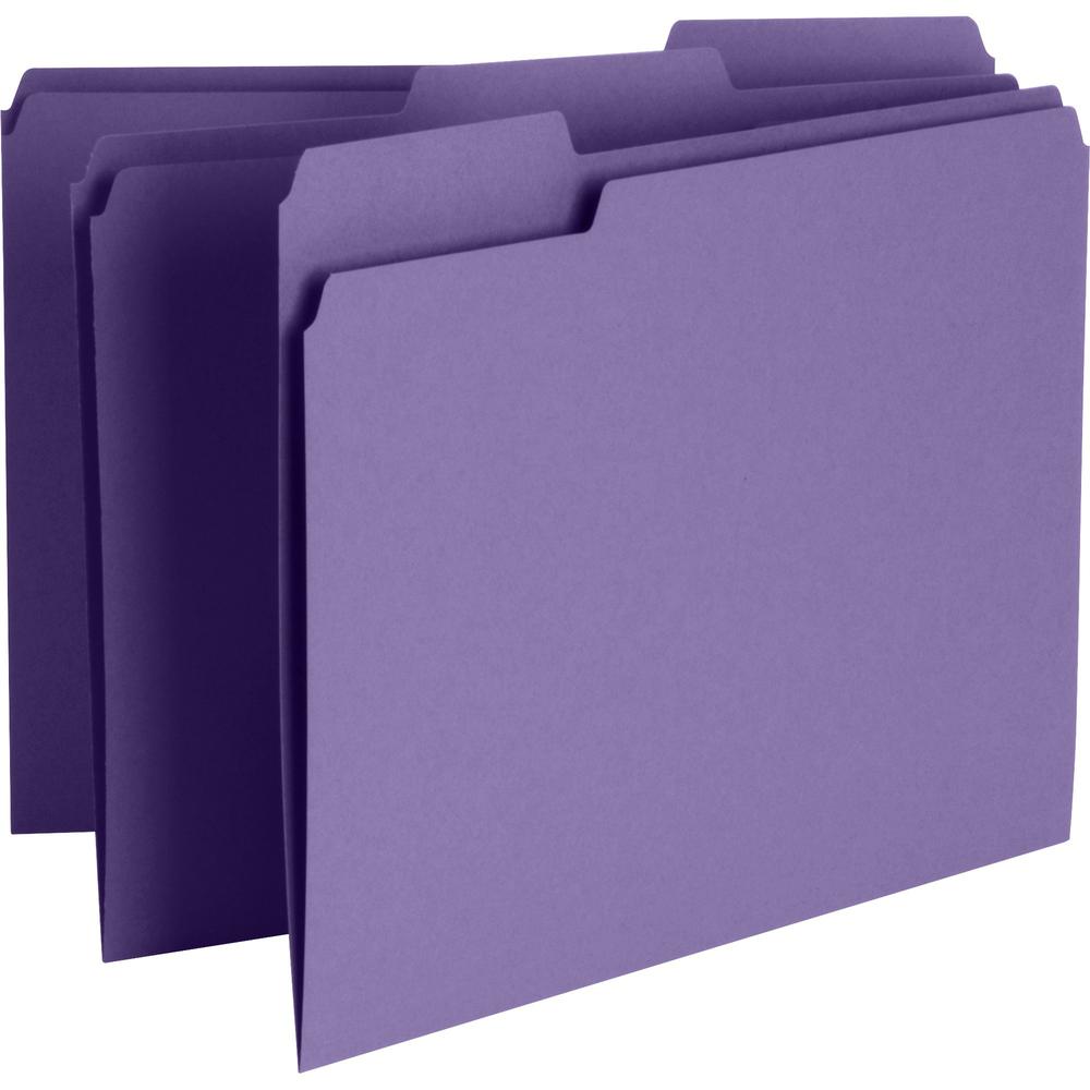 Business Source 1/3 Tab Cut Recycled Top Tab File Folder - 11 pt. - Purple - 10% Recycled - 100 / Box. Picture 7