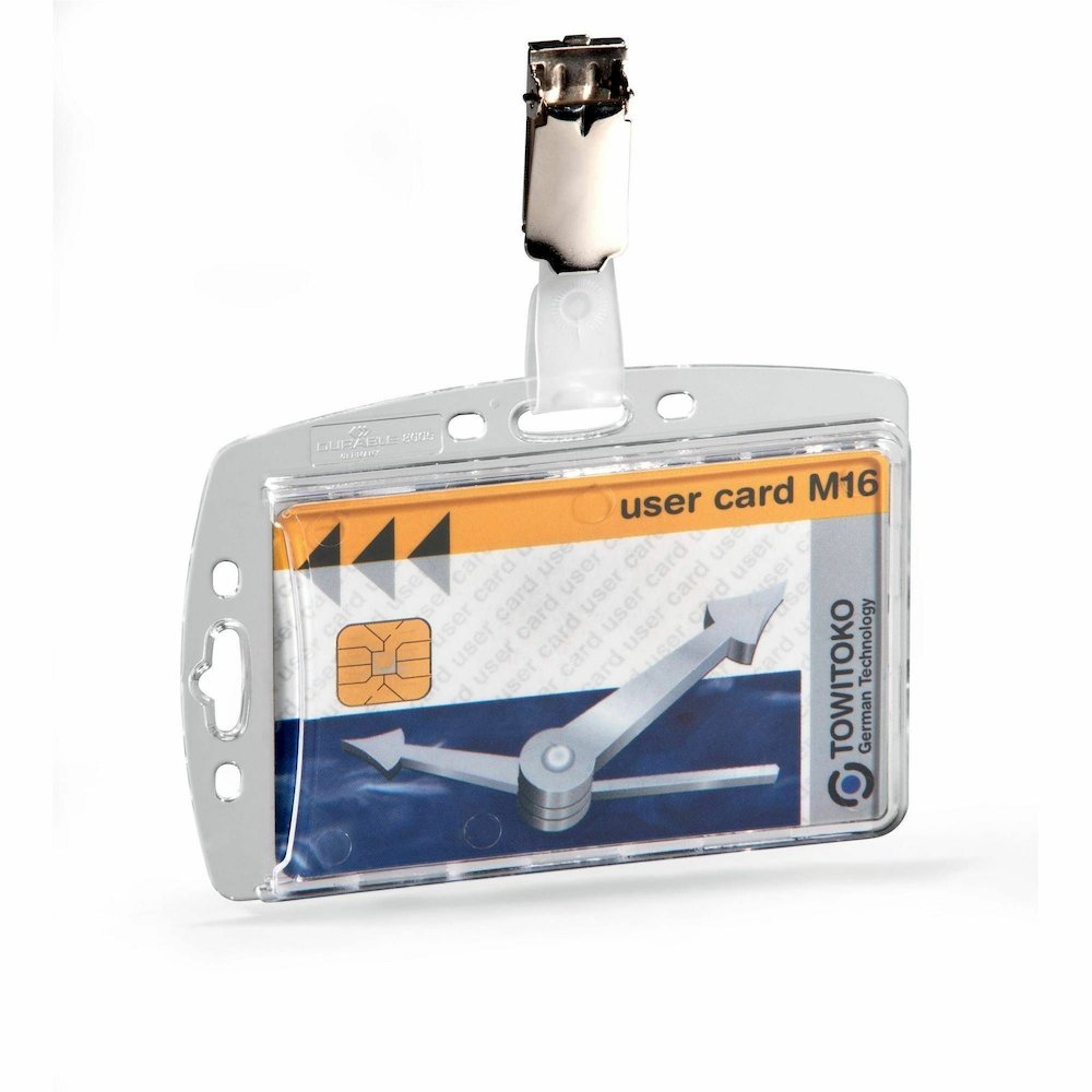 DURABLE Rotating Strap Clip ID Card Holder - Support 2.13" x 3.35" Media - 2.1" Height x 3.3" Width - Acrylic - Transparent - 25 / Box. Picture 7