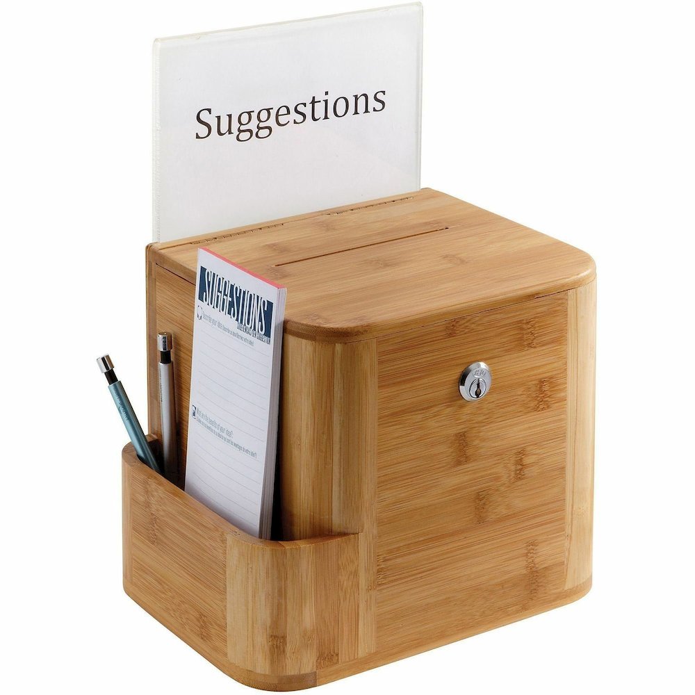 Safco Bamboo Suggestion Box - External Dimensions: 10" Width x 8" Depth x 14" Height - Media Size Supported: 8.50" x 5.50" - 25 x Quick Box - Key Lock Closure - Bamboo - Natural - For Suggestion Card,. Picture 6
