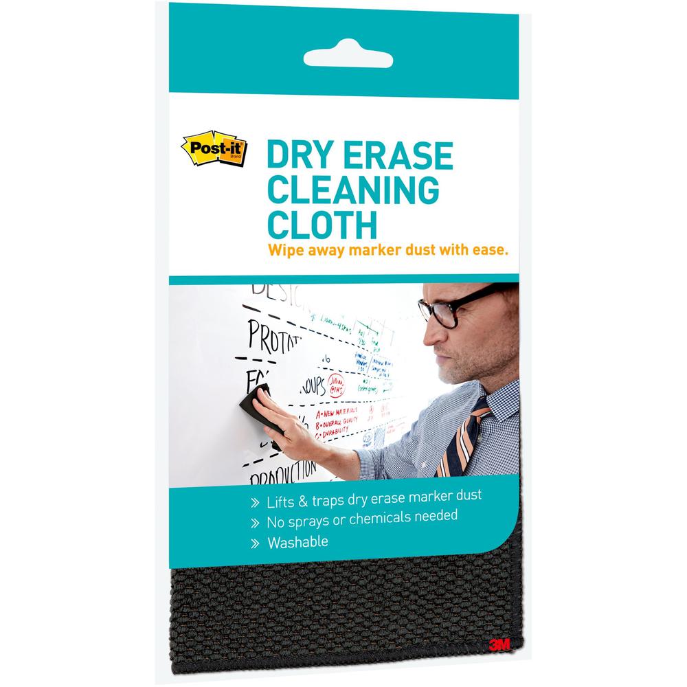 Post-it&reg; Dry-Erase Cleaning Cloth - 10.60" Width x 10.60" Length - Used as Dust Remover, Mark Remover - Washable - Black - 1Each. Picture 5