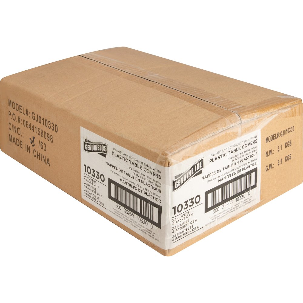 Genuine Joe Plastic Round Tablecovers - 84" Diameter - Plastic - White - 6/Pack - 4 / Carton. Picture 9