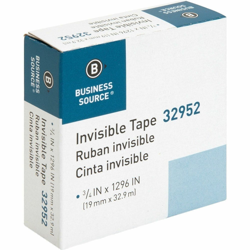 Business Source Invisible Tape Dispenser Refill Roll - 36 yd Length x 0.75" Width - 1" Core - Clear - For Mending, Splicing, Holding - 12 / Box. Picture 11
