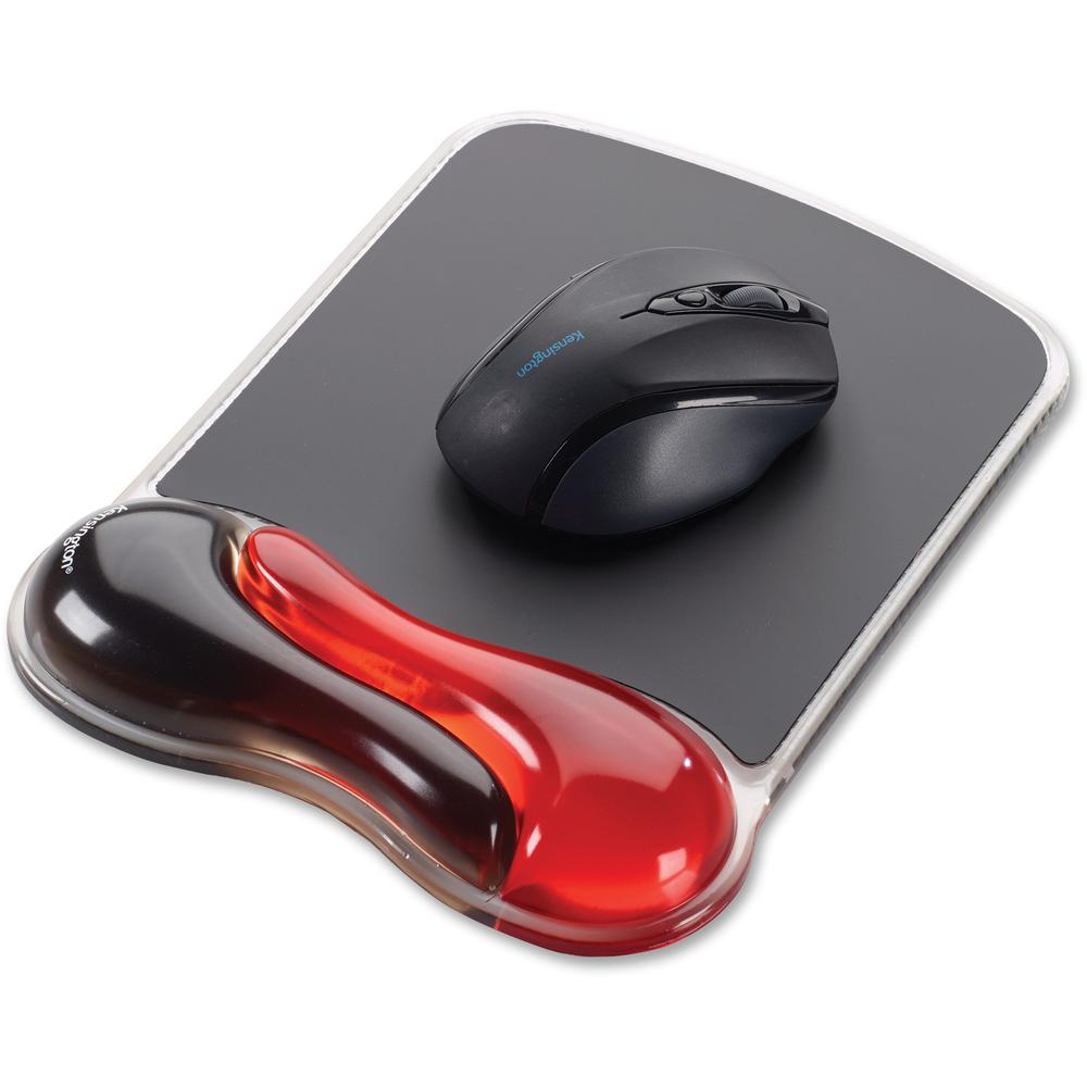 Kensington Duo Gel Wave Mouse Pad Wrist Pillow - 1" x 7.25" x 9.50" Dimension - Red, Black - Gel - Slip Resistant - 1 Pack. Picture 6