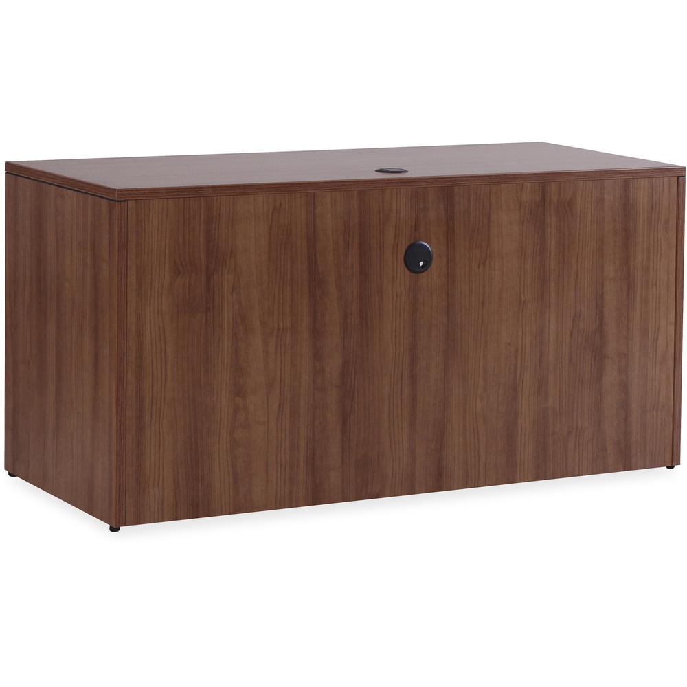 Lorell Essentials Series Credenza Shell - 29.5" Height x 66.1" Width x 23.6" Depth Credenza, 1" Thickness Top, 3.8" Thickness Drawer Pull - Walnut, Laminate Table Top - Durable, Grommet, Cord Manageme. Picture 3