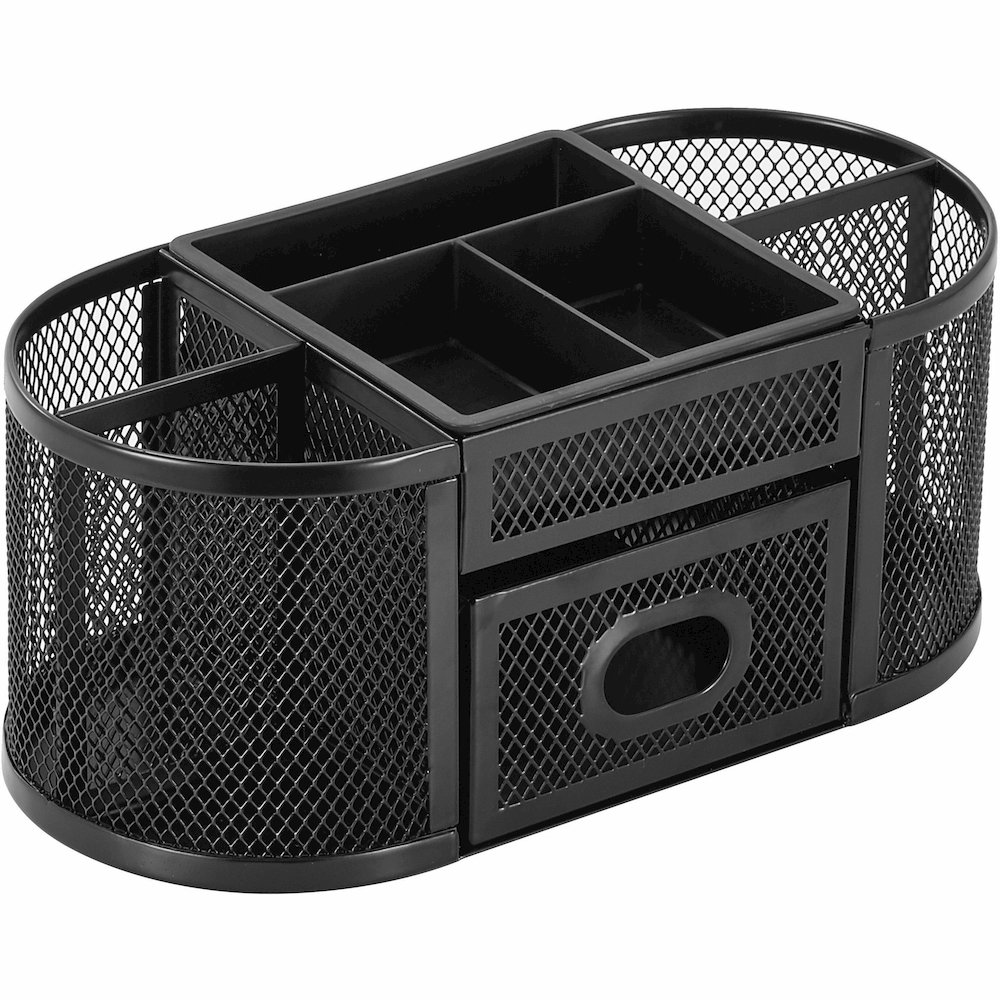 Lorell Mesh Desktop Organizer - Desktop - Compact, Sturdy, Removable Compartment - Black - Steel, Mesh, Plastic - 1 Each. Picture 8