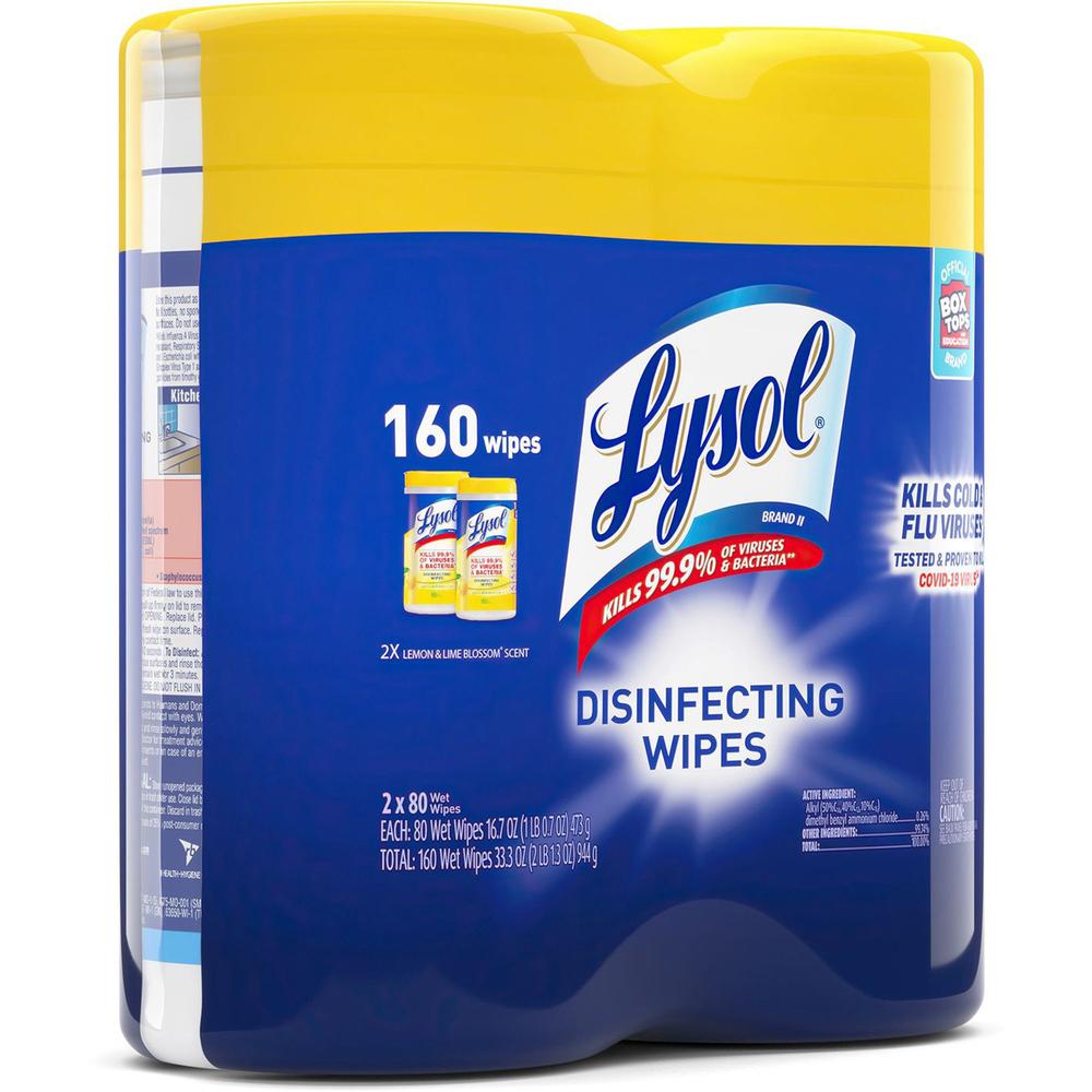 Lysol Disinfecting Wipes - Lemon Lime Scent - 80 / Canister - 2 / Pack - Pre-moistened, Disinfectant, Antibacterial - White. Picture 4