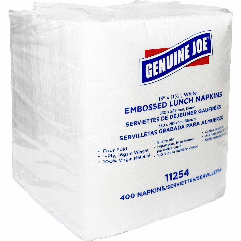 Genuine Joe Lunch Napkins - 1 Ply - Quarter-fold - 13" Width x 11.25" Length - White - 400/Pack - 6 / Carton. Picture 11