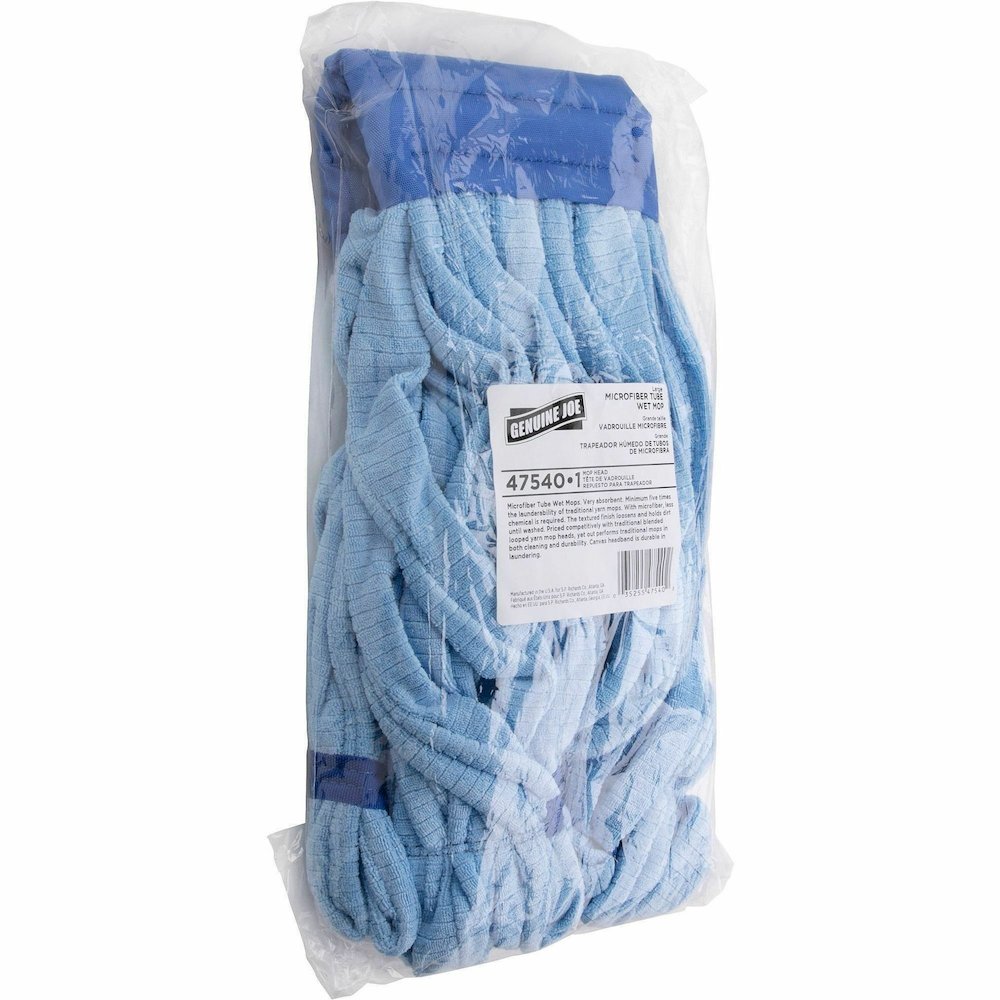Genuine Joe Microfiber Wet Mophead Refill - Large - Launderable, Absorption, Textured, Durable, Headband - MicroFiber - Blue - 12 / Carton. Picture 8