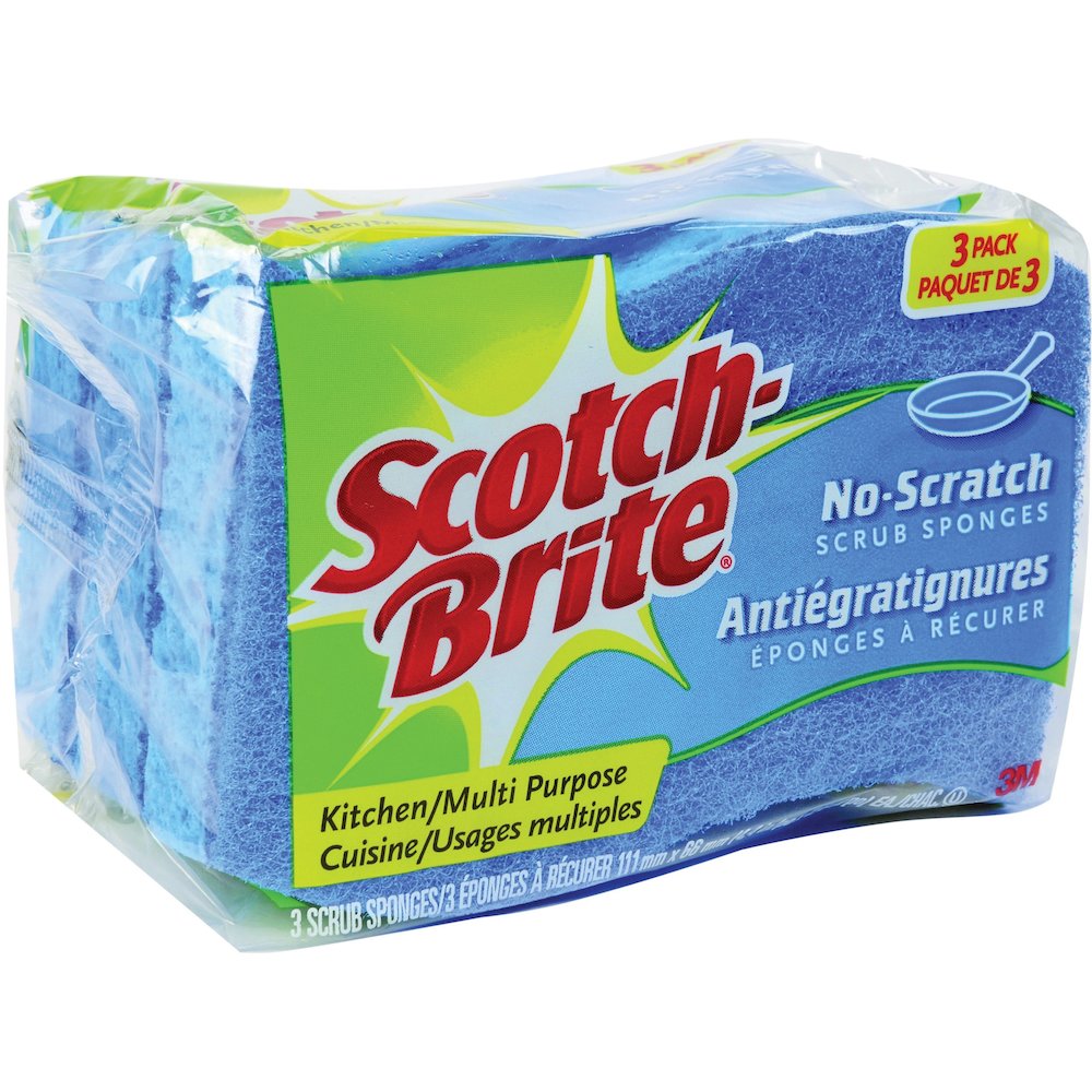 Scotch-Brite No Scratch Scrub Sponges - 2.8" Height x 4.5" Width x 4.5" Length x 590 mil Thickness - 3/Pack - 8 / Carton - Blue. Picture 7