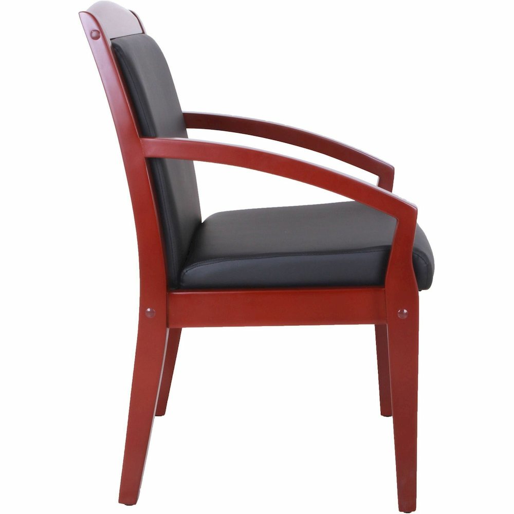 Lorell Sloping Arms Wood Frame Guest Chair - Black Seat Color - Bonded Leather Seat Material - Black Back Color - Bonded Leather Back Material - Mahogany Frame Color - Solid Wood, Rubberwood Frame Mat. Picture 11