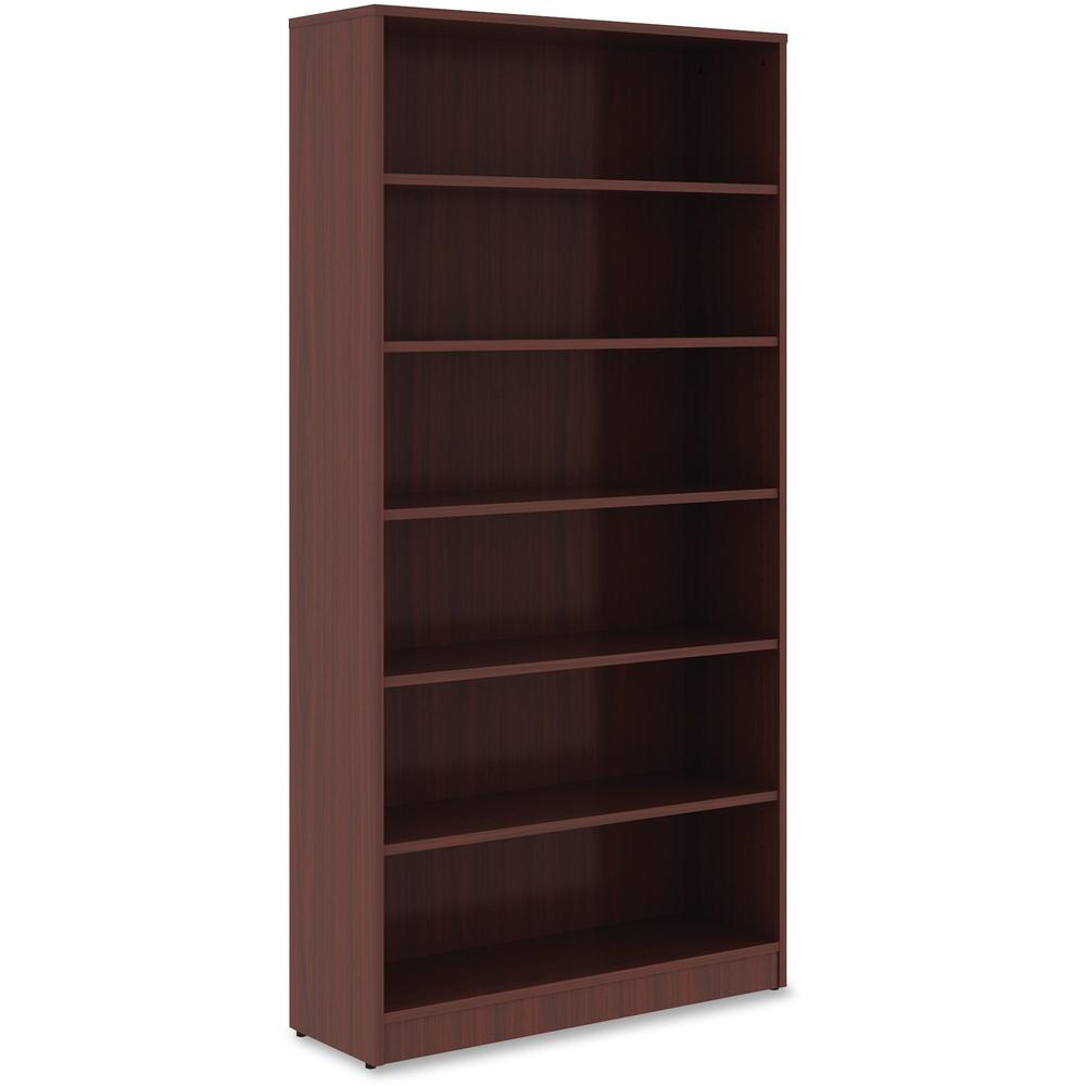 Lorell Laminate Bookcase - 6 Shelf(ves) - 72" Height x 36" Width x 12" Depth - Sturdy, Adjustable Feet, Adjustable Shelf, Square Corner - Thermofused Laminate (TFL) - Mahogany - Laminate - 1 Each. Picture 4