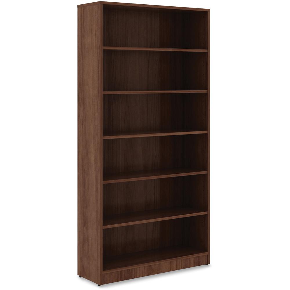 Lorell Laminate Bookcase - 6 Shelf(ves) - 72" Height x 36" Width x 12" Depth - Sturdy, Adjustable Feet, Adjustable Shelf, Square Corner - Thermofused Laminate (TFL) - Walnut - Laminate - 1 Each. Picture 4