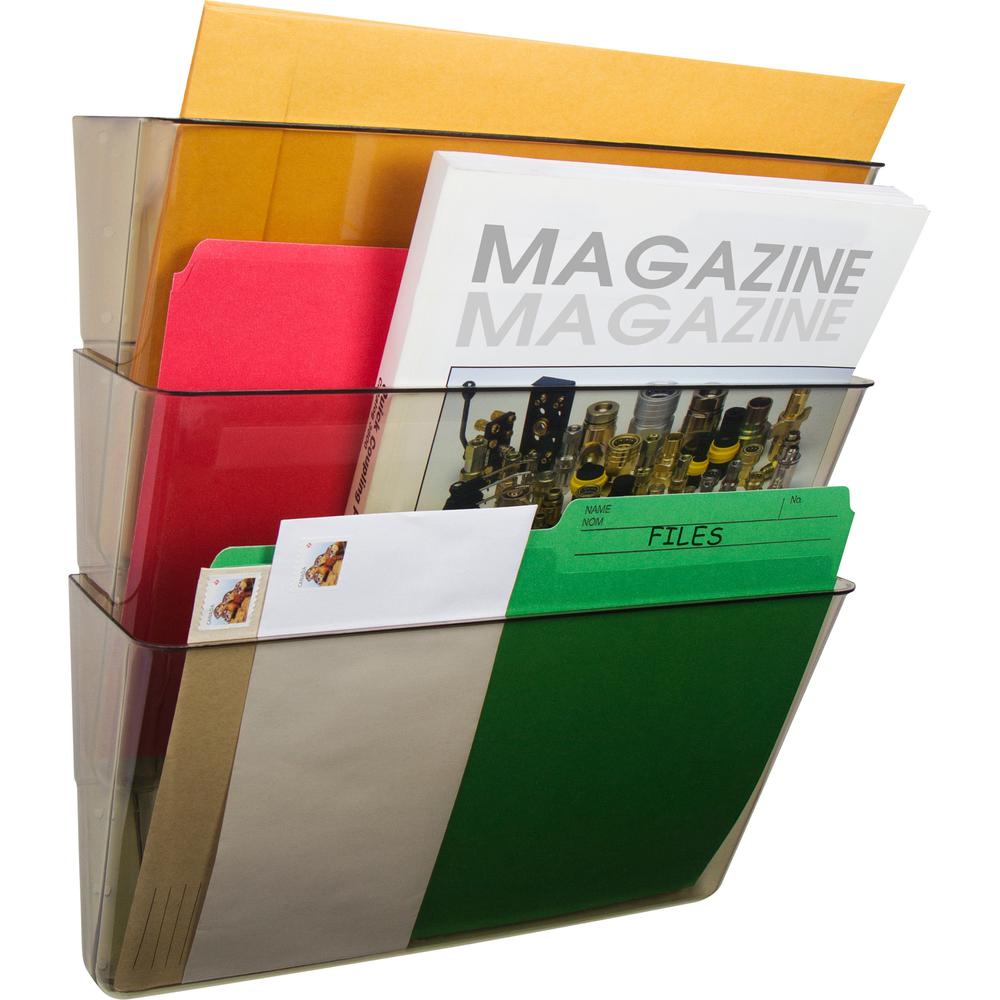 Storex Stacking Wall Pocket Set - 18 x File - 1 Pocket(s) - 7" Height x 4" Width16" Length - Stackable - Smoke - Poly - 3 / Set. Picture 7