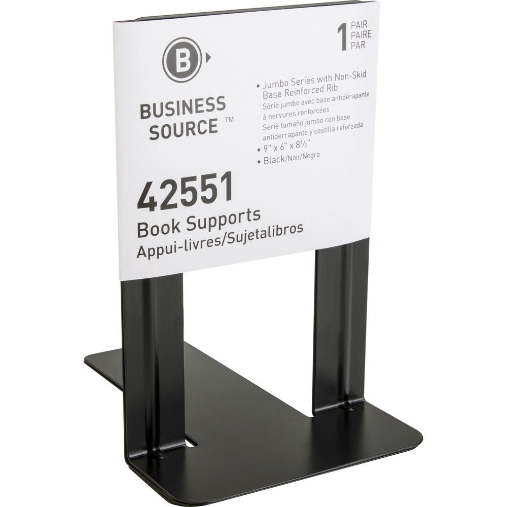 Business Source Heavy-gauge Steel Book Supports - 8.50" Height x 9" Width x 6" Depth - Desktop - Non-skid Base, Scratch Resistant, Stain Resistant - Black - Steel - 2/Pair - 6 / Box. Picture 5