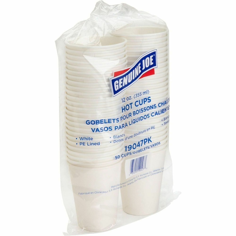 Genuine Joe 12 oz Disposable Hot Cups - 12 fl oz - White - Polyurethane - Hot Drink, Beverage - 50/Pack - 5 / Bundle. Picture 11