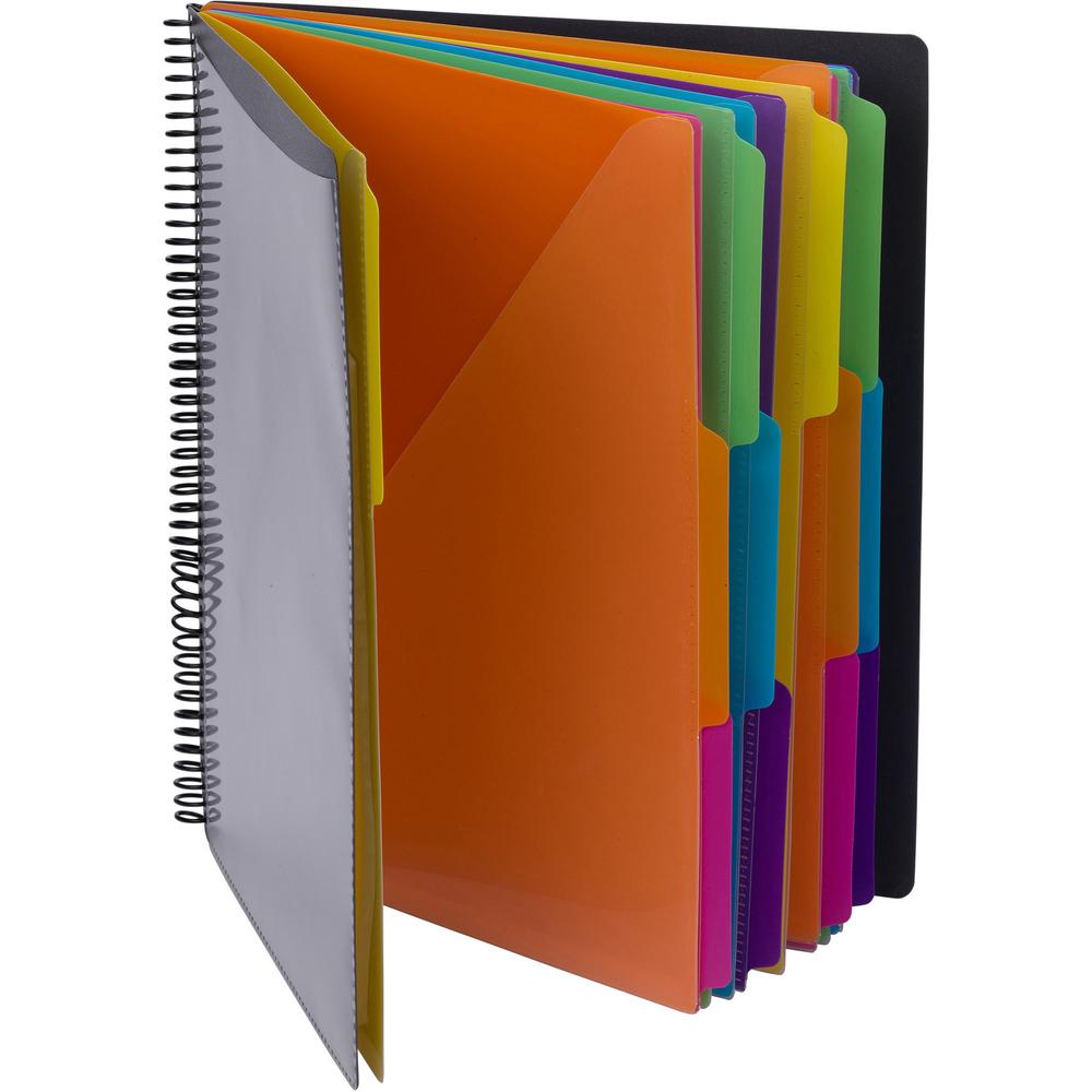 Smead 1/3 Tab Cut Letter Organizer Folder - 8 1/2" x 11" - Spiral Fastener - 24 Inside Back Pocket(s) - Assorted Position Tab Position - 12 Divider(s) - Yellow, Pink, Lime, Blue, Purple - 1 Each. Picture 7