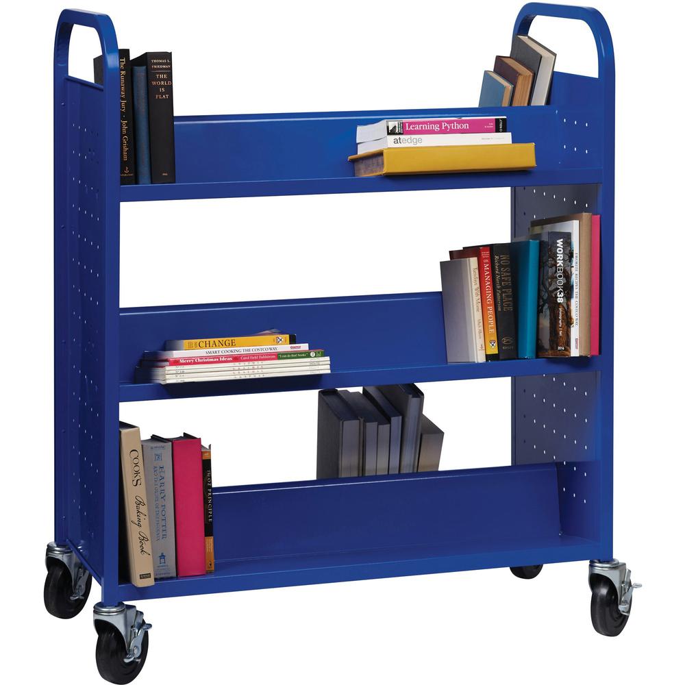 Lorell Double-sided Book Cart - 6 Shelf - Round Handle - 5" Caster Size - Steel - 38" Width x 18" Depth x 46.25" Height - Blue - 1 Each. Picture 2