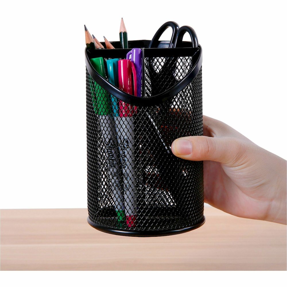 Lorell Mesh Desktop Organizer - 6.10" Height x 4.10" Width x 4.10" Length - Desktop - Durable, Snag Proof - Black - Metal - 1 Each. Picture 10