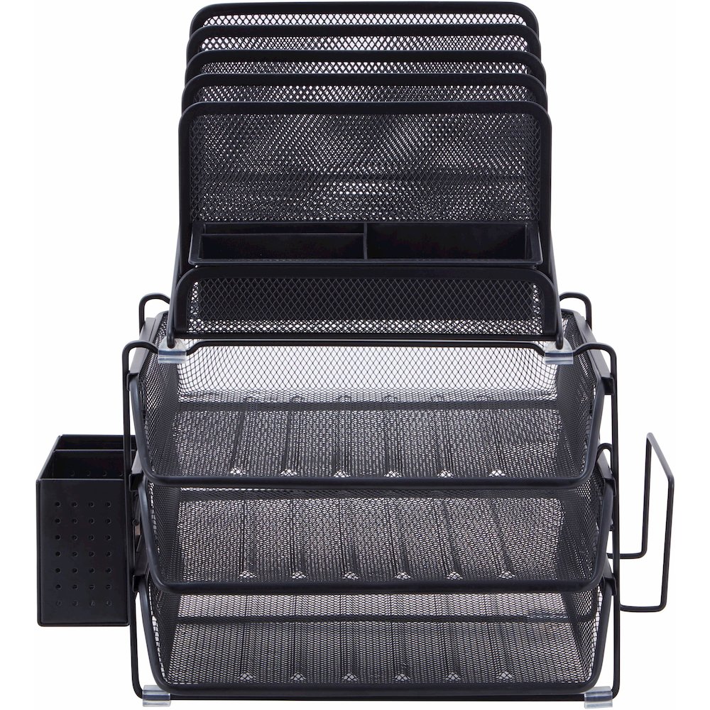 Lorell Divided 4-tier Desktop Organizer - 4 Tier(s) - 15.75" Height x 12.87" Width x 14.37" Depth - Desktop - Black - Plastic, Mesh - 1 Each. Picture 10