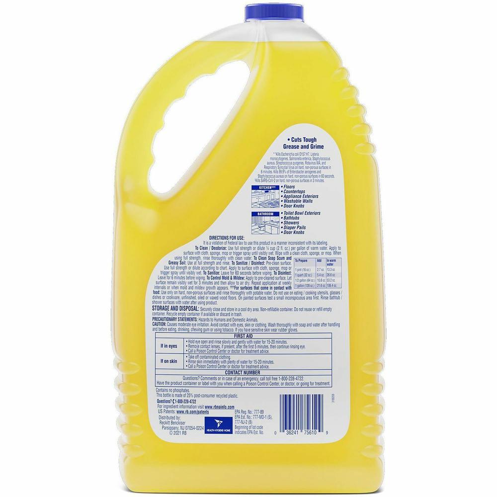 Lysol Clean/Fresh Lemon Cleaner - For Multi Surface - 144 fl oz (4.5 quart) - Clean & Fresh Lemon Scent - 4 / Carton - Disinfectant, Long Lasting, Antibacterial - Yellow. Picture 6