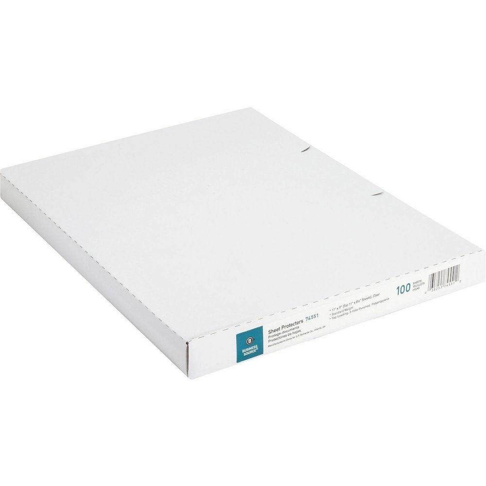 Business Source Poly Sheet Protectors - 11" Height x 9" Width - For Letter 8 1/2" x 11" Sheet - 3 x Holes - Ring Binder - Top Loading - Rectangular - Clear - Polypropylene - 100/Box - 5 / Carton. Picture 10