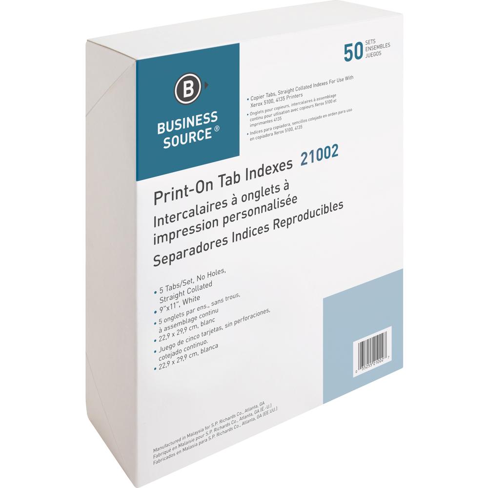 Business Source Straight Collated Print-on Tab Divider - Print-on Tab(s) - 5 Tab(s)/Set - 9" Divider Width x 11" Divider Length - Letter - White Divider - White Tab(s) - No - Unpunched - 1 Box. Picture 5