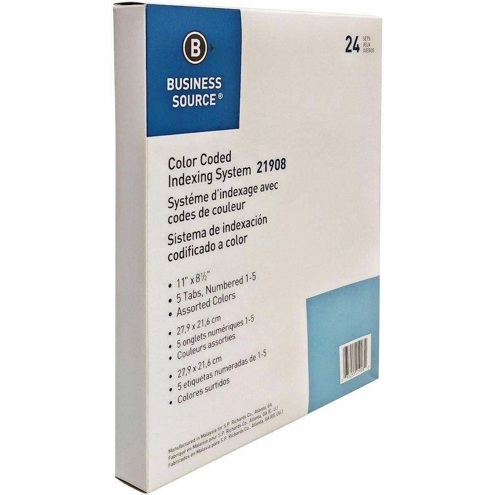 Business Source Color-coded Table of Contents/Tabs Index Dividers - Printed Tab(s) - Digit - 1-5 - 5 Tab(s)/Set - 3 Hole Punched - White Divider - Multicolor Mylar Tab(s) - 1 Box. Picture 9