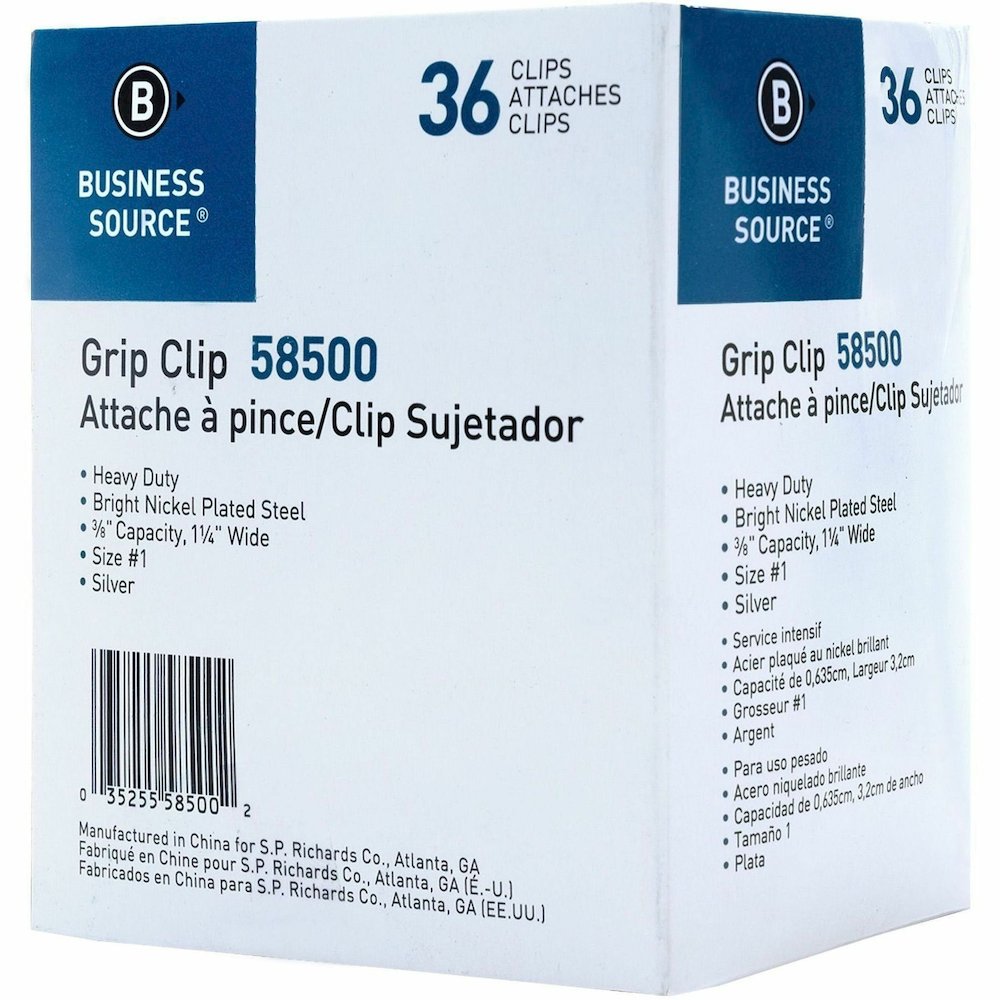Business Source Bulldog Grip Clips - No. 1 - 1.3" Width - for Paper - Heavy Duty - Silver - 36 / Box. Picture 15