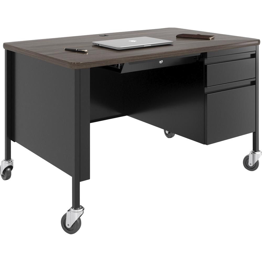 Lorell Fortress Series 48" Mobile Right-Pedestal Teachers Desk - 29.5" Height x 48" Width x 30" Depth - Single Pedestal on Right Side - T-mold Edge - Finish: Walnut Laminate - Durable, Scratch Resista. Picture 4