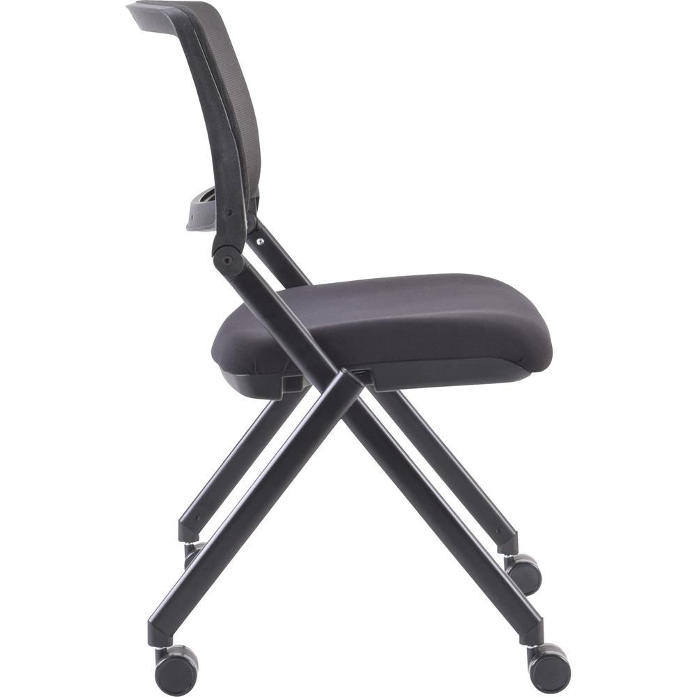 Lorell Mobile Mesh Back Nesting Chairs - Black Fabric Seat - Metal Frame - 2 / Carton. Picture 7