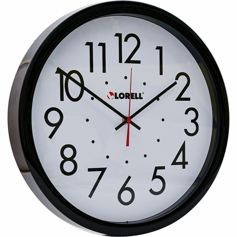 Lorell 14-1/2" Self-Set Wall Clock - Analog - Quartz - White Main Dial - Black Case. Picture 10