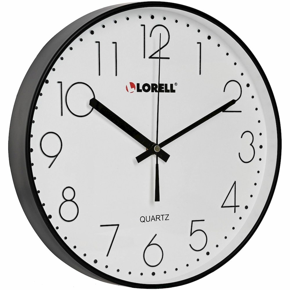 Lorell 12" Round Quiet Wall Clock - Analog - Quartz - Black Case. Picture 9