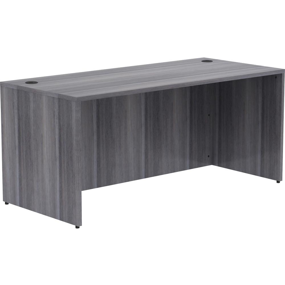Lorell Essentials Series Rectangular Desk Shell - 29.5" Height x 66" Width x 30" Depth, 1" Thickness Top - Laminate, Weathered Charcoal Table Top - Grommet, Durable, Modesty Panel, Adjustable Floor Gu. Picture 3