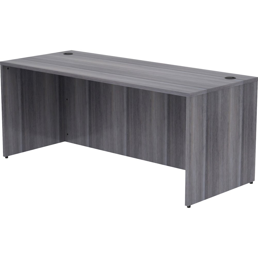 Lorell Essentials Series Rectangular Desk Shell - 29.5" Height x 70.9" Width x 29.5" Depth, 70.9" Width x 29.5" Depth x 1" Thickness Top - Laminate, Weathered Charcoal Table Top - Grommet, Modesty Pan. Picture 11