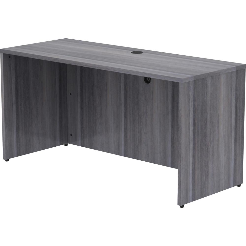 Lorell Essentials Series Credenza Shell - 29.5" Height x 60" Width x 24" Depth, 1" Thickness Top - Laminate, Weathered Charcoal Table Top - Modesty Panel, Grommet, Durable, Adjustable Floor Guide - 1 . Picture 7
