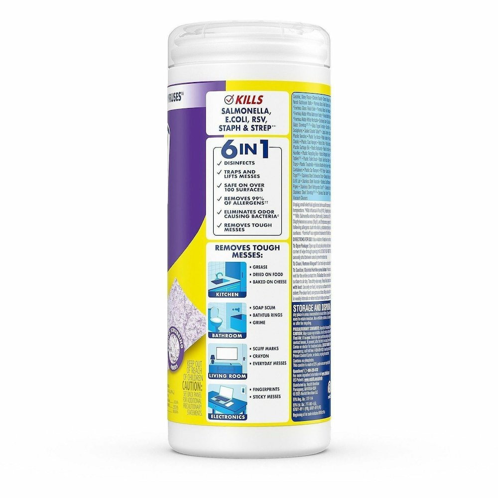 Lysol Dual Action Wipes - For Multi Surface - Citrus Scent - Recommended For: Stain Remover - White/Purple - 35/Tub - 12 / Carton. Picture 8